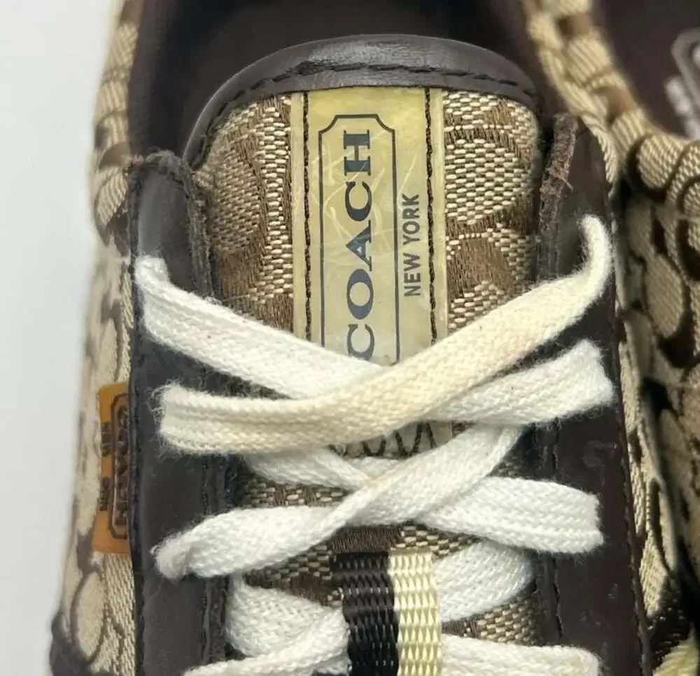 Coach Signature C Logo Canvas and Suede Sneakers in Brown